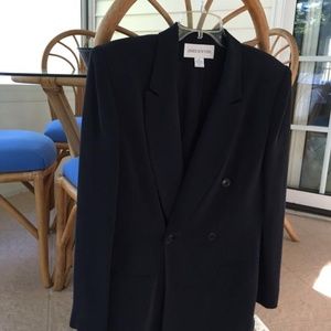 Navy Silk Long Sleeve Double Breasted Blazer